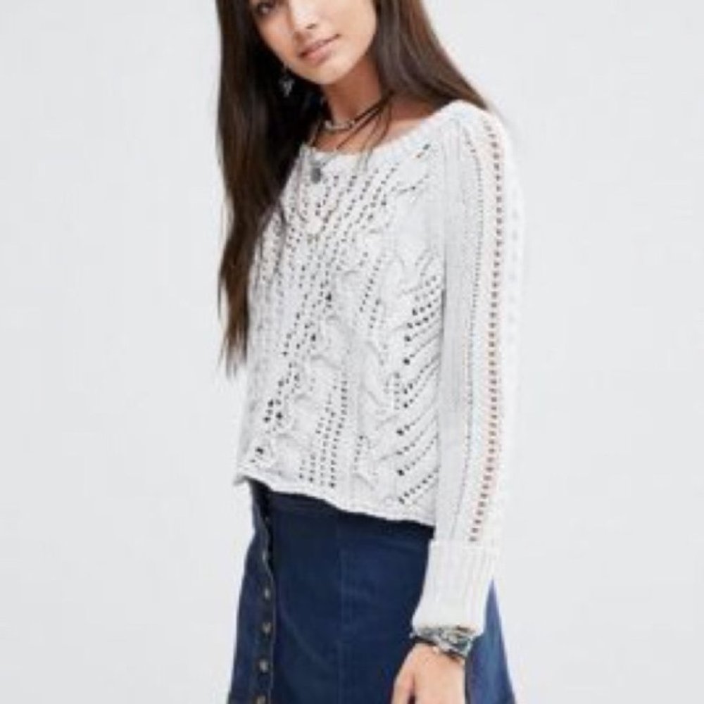 Free People Cross Cable Knit Open Back Sweater